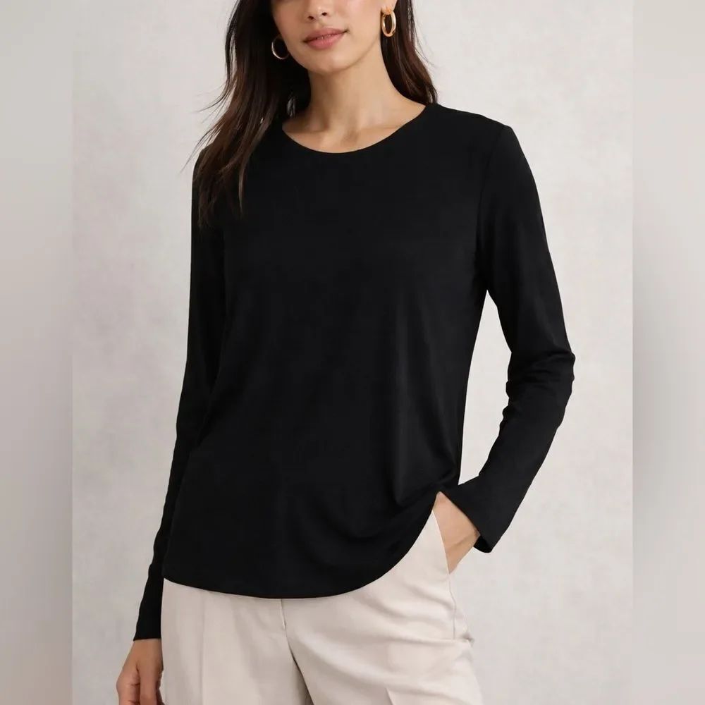 Norma Kamali Black Long Sleeve Top Stretch Minimalist Chic Size L